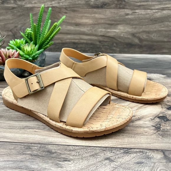NIB Korks By Kork Ease Justicia Strappy Flat Sandal Natural PU - Picture 4 of 12